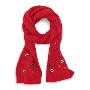 Karl Lagerfeld Paris Scarf with Embroidered Hearts and Glasses Red